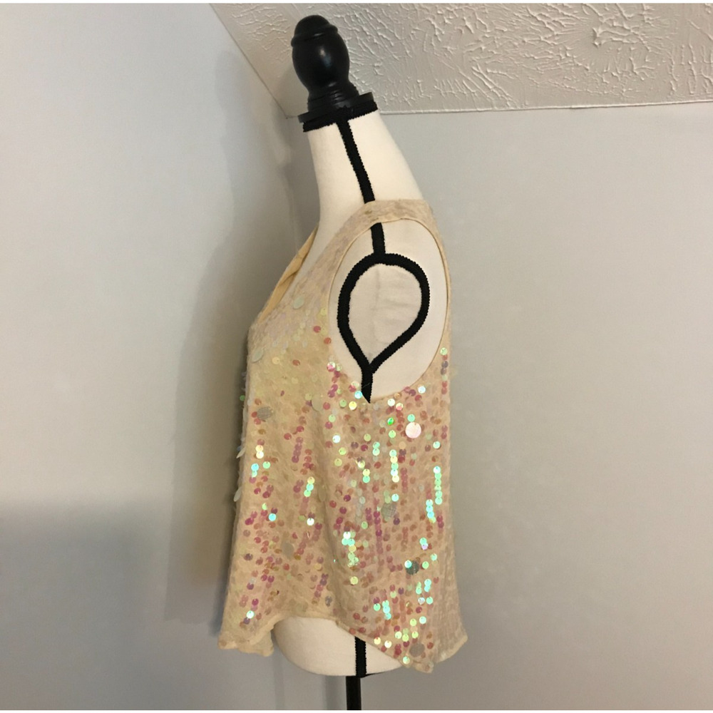 Anthropologie Moulinette Soeurs Ivory Sequin V-Neck Tank Top - Size 6 - NWT - Picture 3 of 9